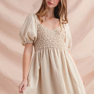 SO ME Textured Woven Daily Dress with Puff Sleeves-Dresses-Trendsi-[option4]-[option5]-[option6]-[option7]-[option8]-Shop-Boutique-Clothing-for-Women-Online