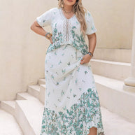 Plus Size Printed Lace Detail Short Sleeve Top and Skirt Set-Dresses-Trendsi-[option4]-[option5]-[option6]-[option7]-[option8]-Shop-Boutique-Clothing-for-Women-Online