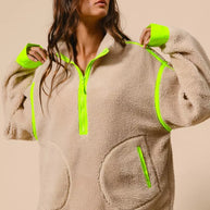 BiBi Contrast Edge Half Zip Up Sherpa Jacket-Jacket-Trendsi-[option4]-[option5]-[option6]-[option7]-[option8]-Shop-Boutique-Clothing-for-Women-Online