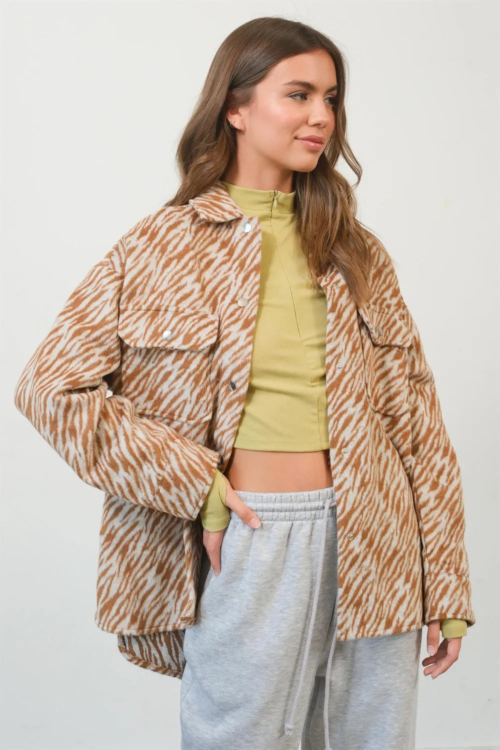 HYFVE Zebra Print Snap Down Long Sleeve Shacket-Jacket-Trendsi-[option4]-[option5]-[option6]-[option7]-[option8]-Shop-Boutique-Clothing-for-Women-Online