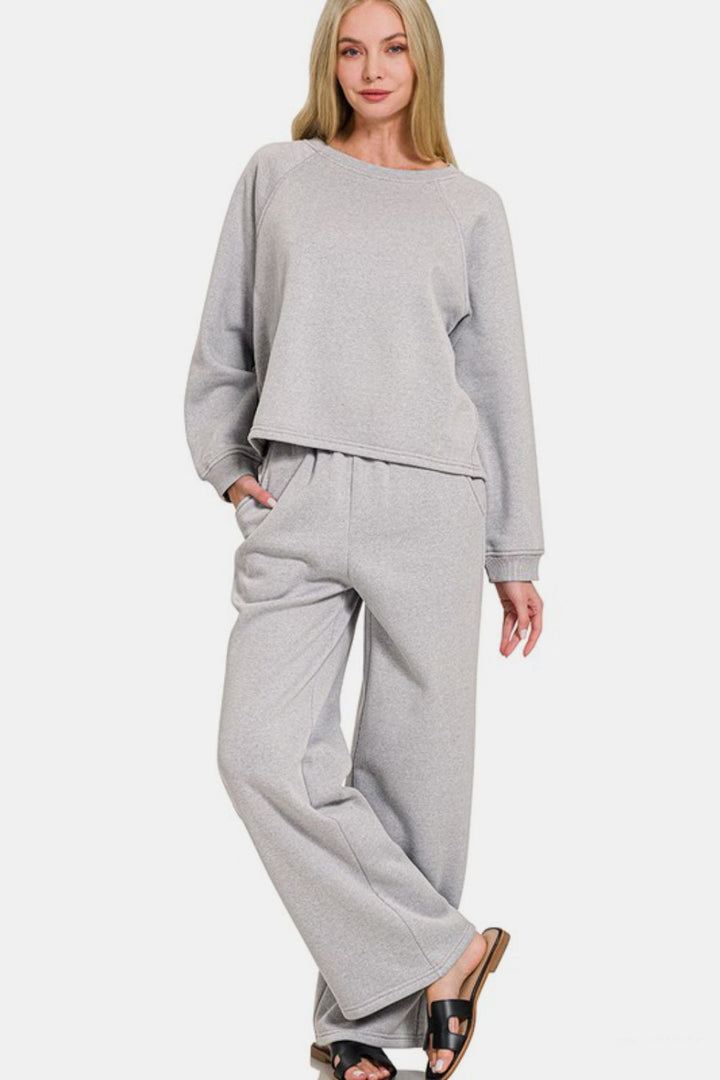 Zenana Round Neck Raglan Sleeve Top and Elastic Waist Pants Set-Trendsi-Gray-S-[option4]-[option5]-[option6]-[option7]-[option8]-Shop-Boutique-Clothing-for-Women-Online