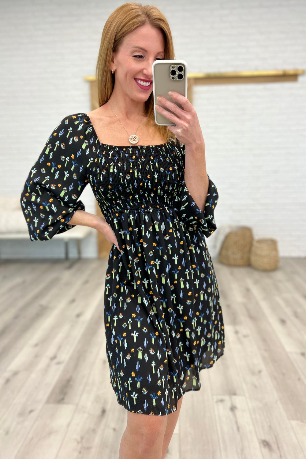 Black Floral Square Neck Dress-Dresses-Ave Shops-[option4]-[option5]-[option6]-[option7]-[option8]-Shop-Boutique-Clothing-for-Women-Online