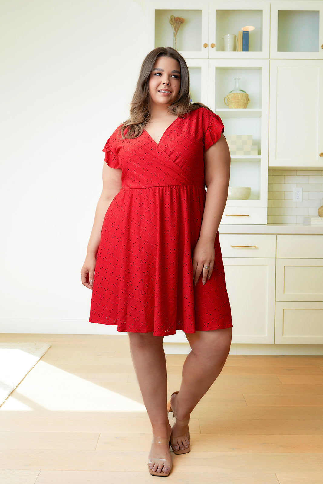 Shirley & Stone Rebecca Ruffle Sleeve Eyelet Dress - Red-In Stock Shirley&amp;Stone-Shirley & Stone-[option4]-[option5]-[option6]-[option7]-[option8]-Shop-Boutique-Clothing-for-Women-Online