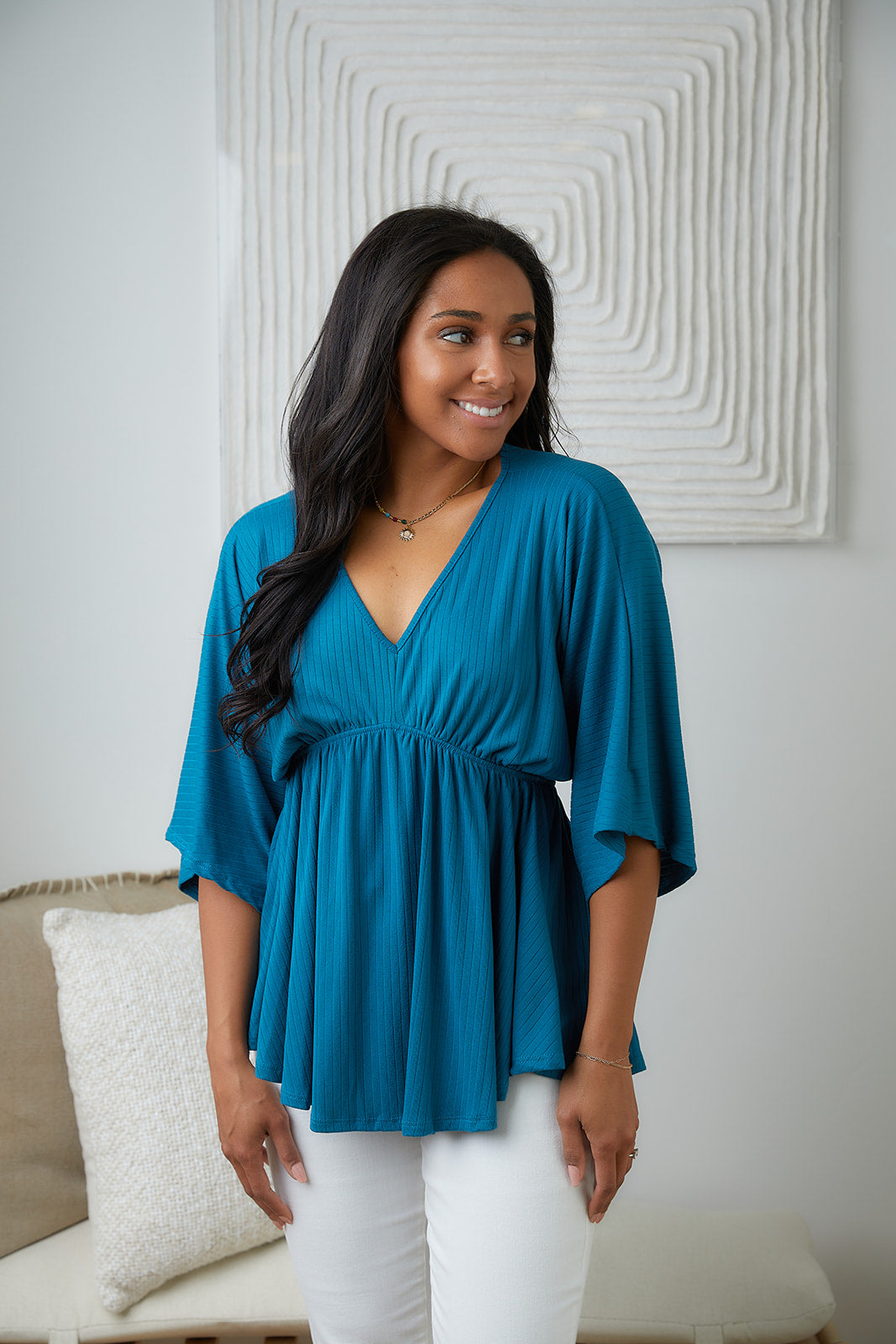 Storied Moments Draped Peplum Top in Teal-Tops-Ave Shops-[option4]-[option5]-[option6]-[option7]-[option8]-Shop-Boutique-Clothing-for-Women-Online