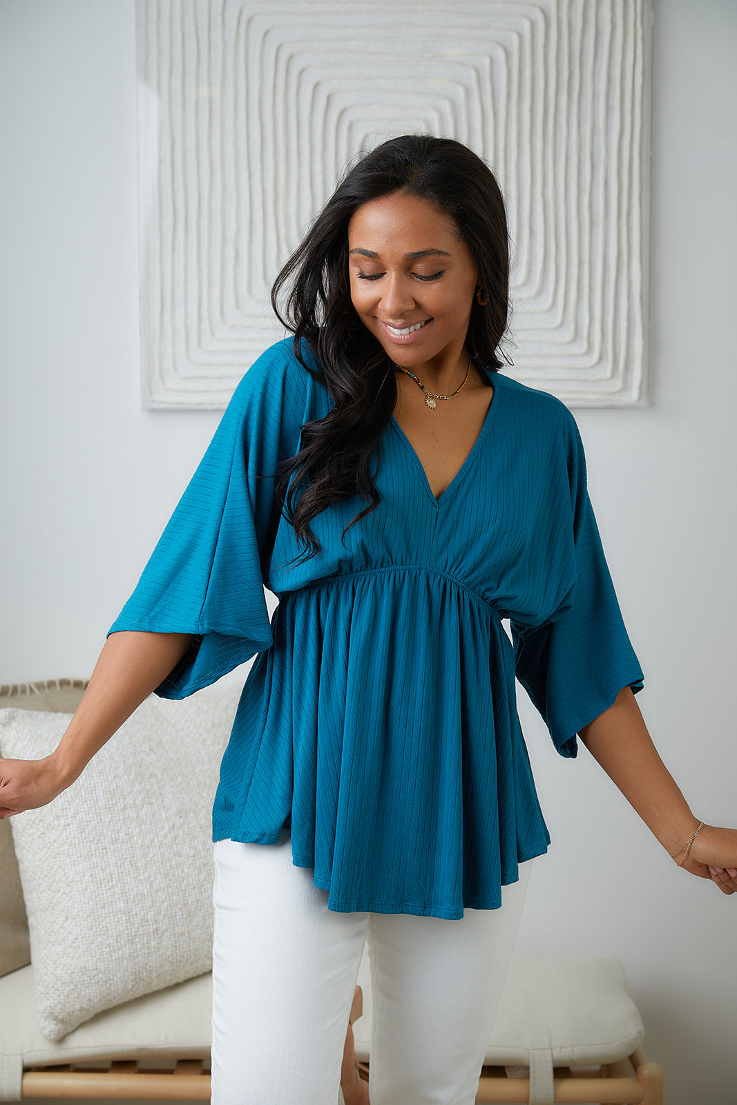 Storied Moments Draped Peplum Top in Teal-Tops-Ave Shops-[option4]-[option5]-[option6]-[option7]-[option8]-Shop-Boutique-Clothing-for-Women-Online