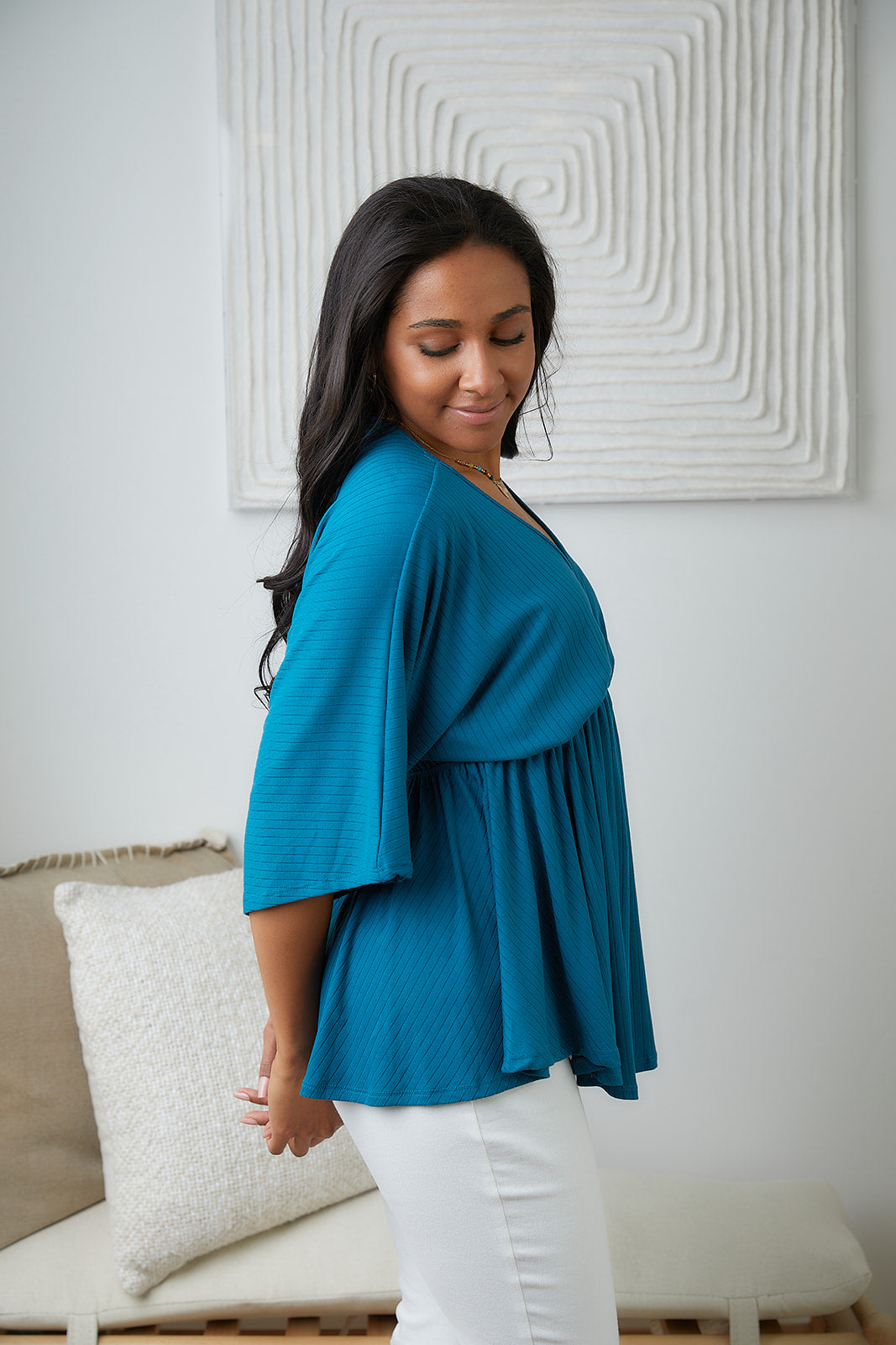 Storied Moments Draped Peplum Top in Teal-Tops-Ave Shops-[option4]-[option5]-[option6]-[option7]-[option8]-Shop-Boutique-Clothing-for-Women-Online