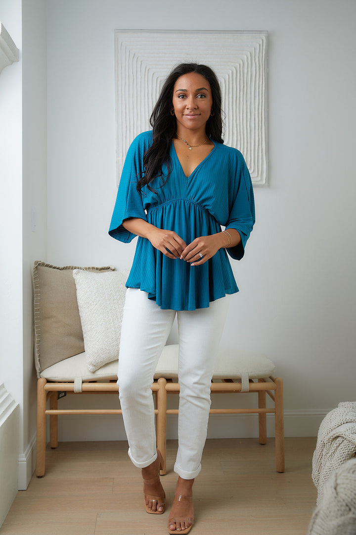 Storied Moments Draped Peplum Top in Teal-Tops-Ave Shops-[option4]-[option5]-[option6]-[option7]-[option8]-Shop-Boutique-Clothing-for-Women-Online