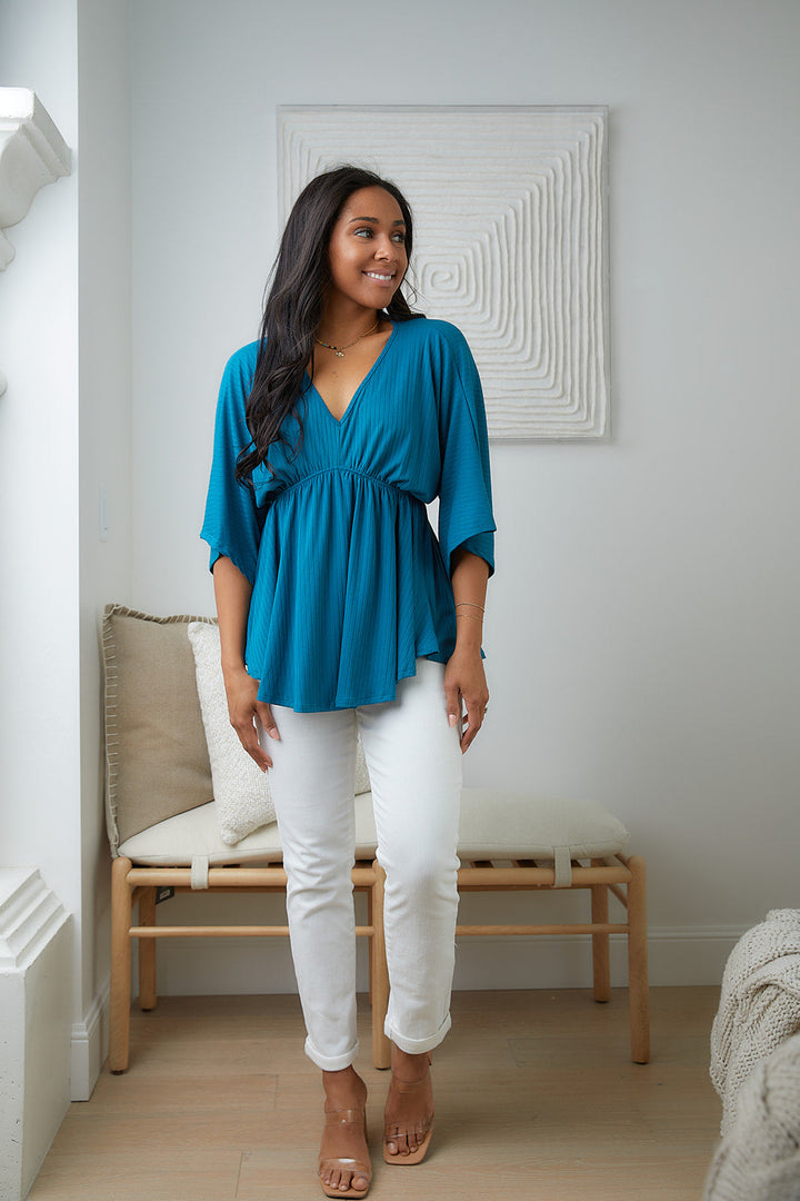 Storied Moments Draped Peplum Top in Teal-Tops-Ave Shops-[option4]-[option5]-[option6]-[option7]-[option8]-Shop-Boutique-Clothing-for-Women-Online