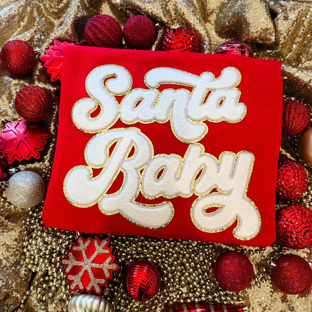 Santa baby chenille and glitter patch-JOCOink-[option4]-[option5]-[option6]-[option7]-[option8]-Shop-Boutique-Clothing-for-Women-Online