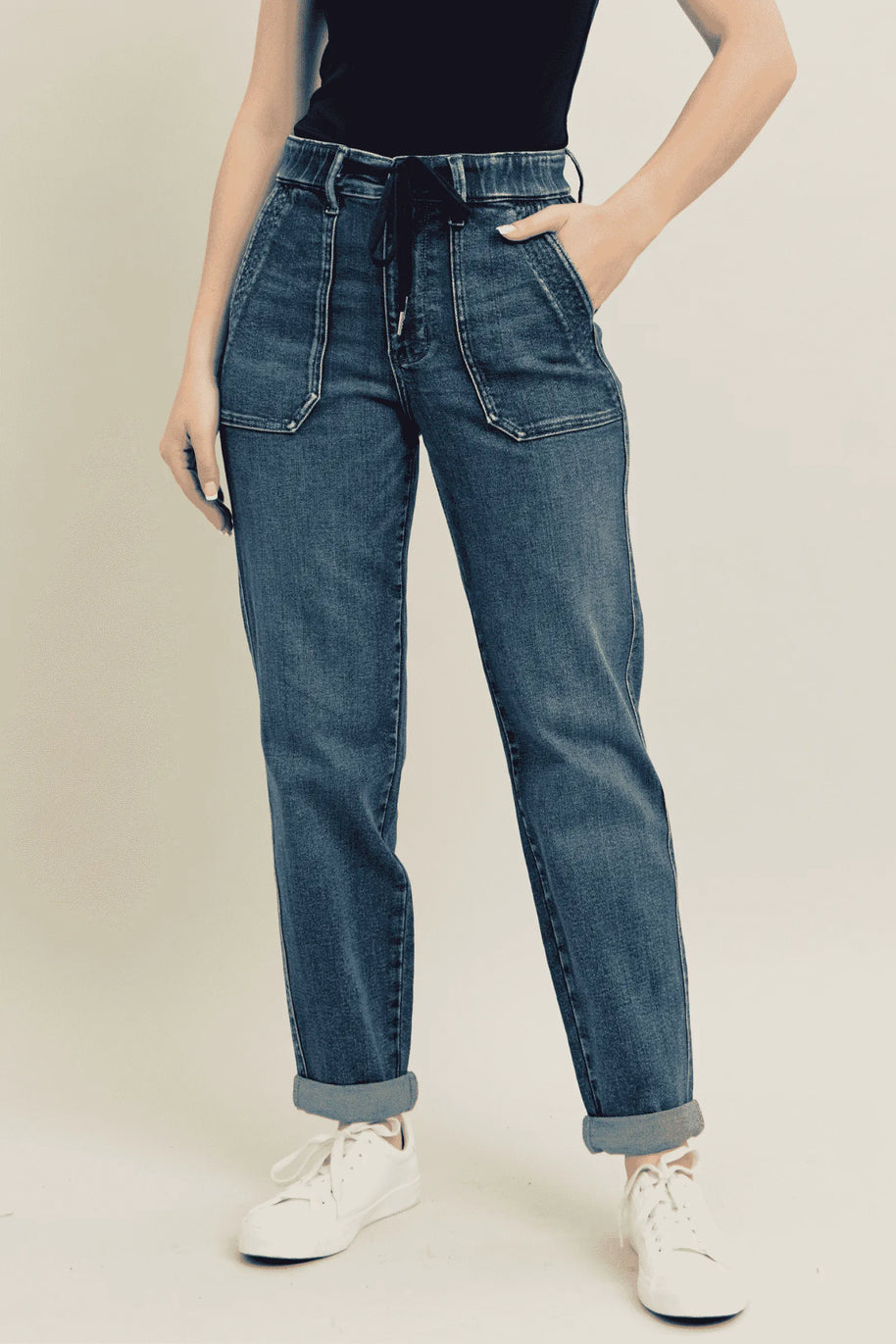 Judy Blue Full Size HW Vintage Wash Jeans w/ Drawstring-Pants-Trendsi-[option4]-[option5]-[option6]-[option7]-[option8]-Shop-Boutique-Clothing-for-Women-Online
