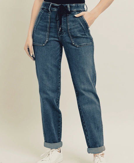 Judy Blue Full Size HW Vintage Wash Jeans w/ Drawstring-Pants-Trendsi-[option4]-[option5]-[option6]-[option7]-[option8]-Shop-Boutique-Clothing-for-Women-Online