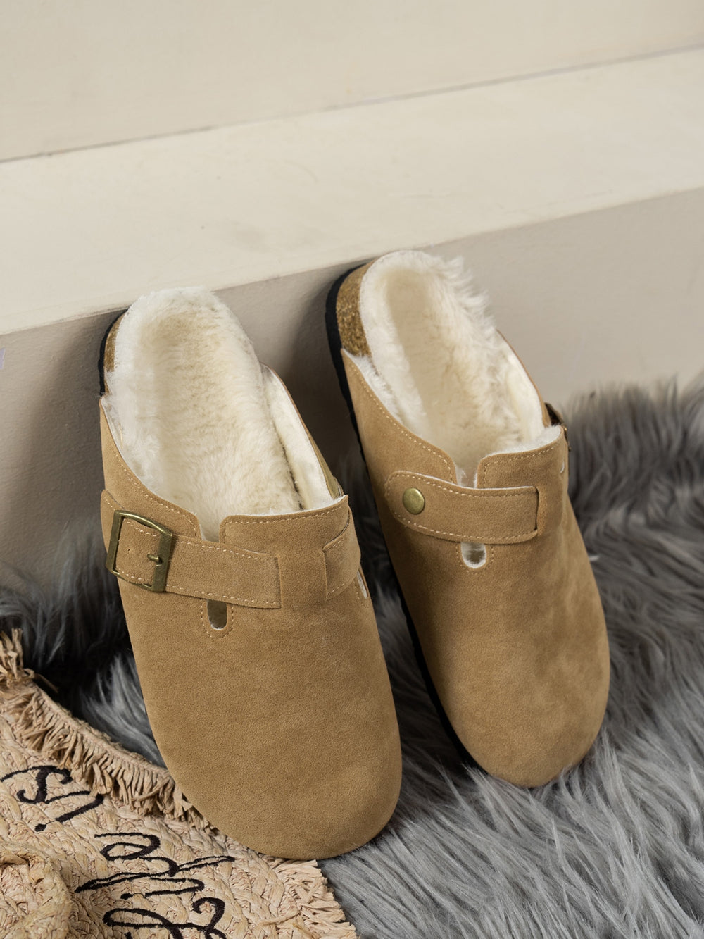 Round Toe Fur Lined Slip On Shoes-Trendsi-Camel-35(US4)-[option4]-[option5]-[option6]-[option7]-[option8]-Shop-Boutique-Clothing-for-Women-Online