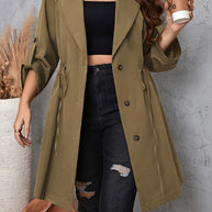 Honey Plus Size Lapel Collar Drawstring Roll-Tab Sleeve Trench Coat-Coats & Jackets-Trendsi-[option4]-[option5]-[option6]-[option7]-[option8]-Shop-Boutique-Clothing-for-Women-Online