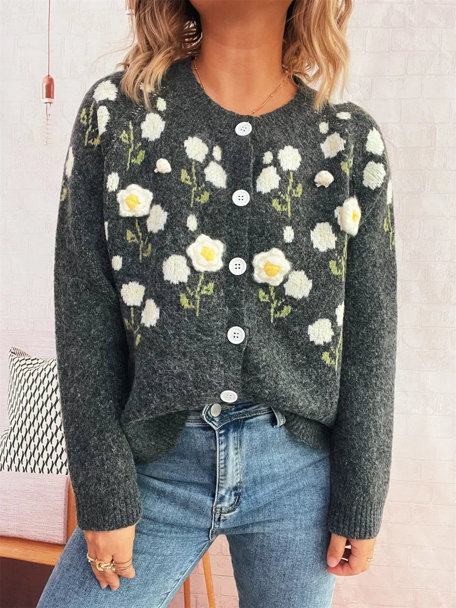 Flower Button Up Long Sleeve Cardigan-Cardigan-Trendsi-[option4]-[option5]-[option6]-[option7]-[option8]-Shop-Boutique-Clothing-for-Women-Online