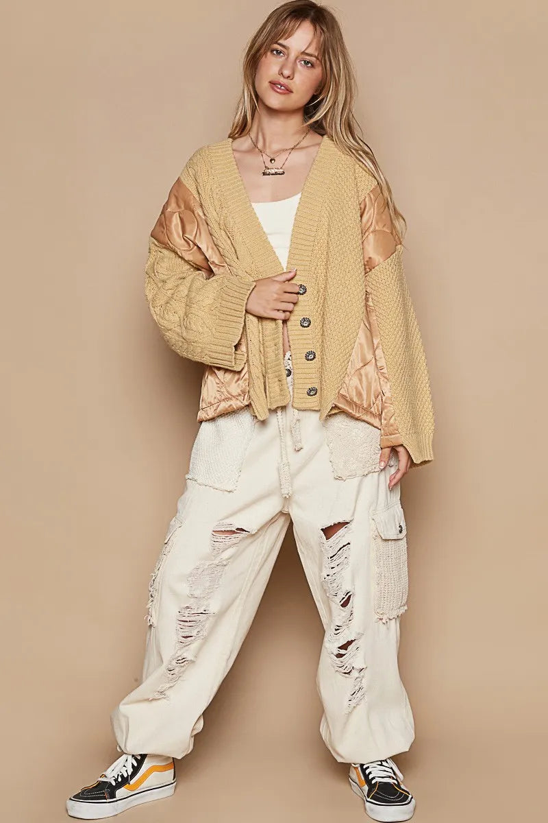 POL Quilting Patch Button Up Cable Knit Jacket-Coats & Jackets-Trendsi-[option4]-[option5]-[option6]-[option7]-[option8]-Shop-Boutique-Clothing-for-Women-Online