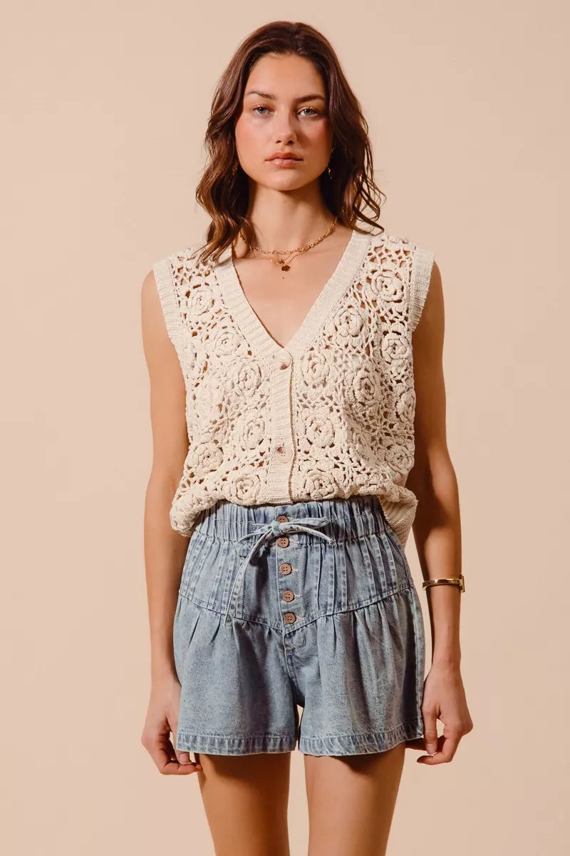 SO ME Flared Denim Shorts with Elasticized Waist-Shorts-Trendsi-[option4]-[option5]-[option6]-[option7]-[option8]-Shop-Boutique-Clothing-for-Women-Online