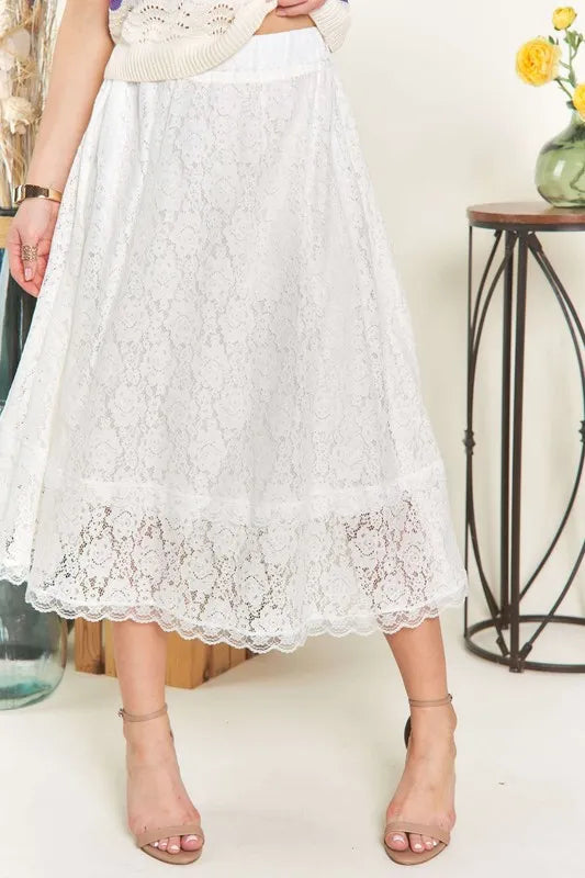 ADORA Elastic Waist Lace Midi Skirt-Skirts-Trendsi-[option4]-[option5]-[option6]-[option7]-[option8]-Shop-Boutique-Clothing-for-Women-Online