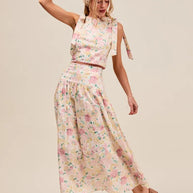 SO ME Floral Printed Woven Shoulder Bow Tie Top and Skirt Set-Dresses-Trendsi-[option4]-[option5]-[option6]-[option7]-[option8]-Shop-Boutique-Clothing-for-Women-Online