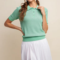 Soft Thermal Texture Two Colors Thread Polo Shirt Sweater in Sage-Womens-Ave Shops-[option4]-[option5]-[option6]-[option7]-[option8]-Shop-Boutique-Clothing-for-Women-Online