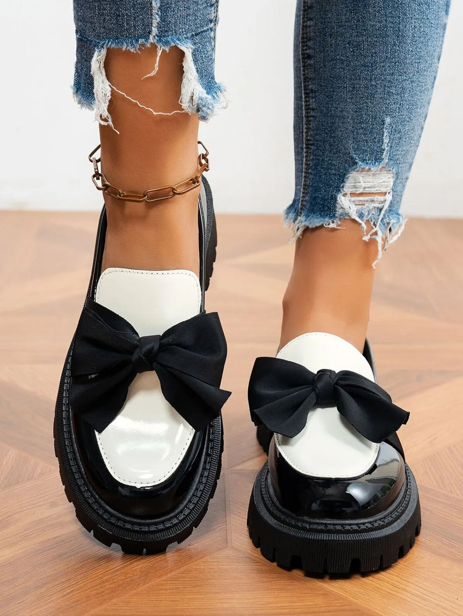 Bow Round Toe Block Heels Loafers-Shoes-Trendsi-[option4]-[option5]-[option6]-[option7]-[option8]-Shop-Boutique-Clothing-for-Women-Online