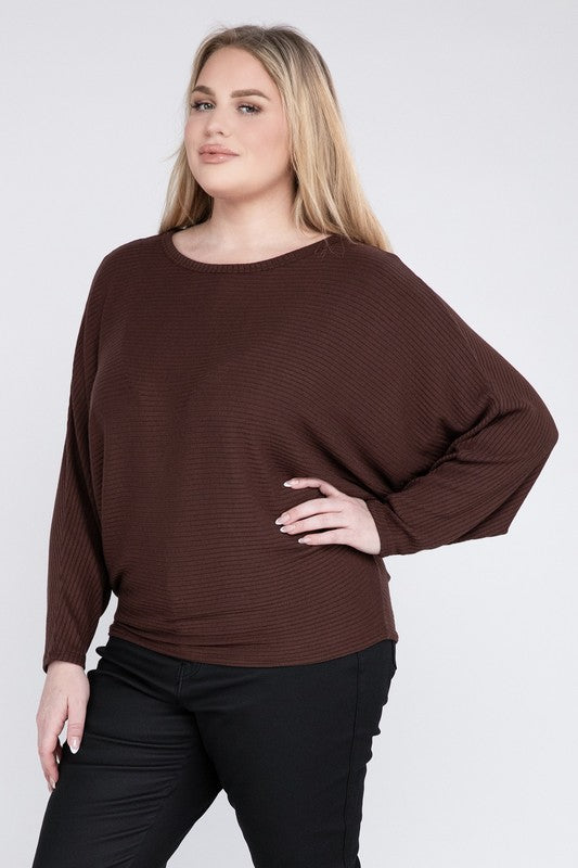 Zenana Plus Ribbed Batwing Long Sleeve Boat Neck Sweater-ZENANA-[option4]-[option5]-[option6]-[option7]-[option8]-Shop-Boutique-Clothing-for-Women-Online