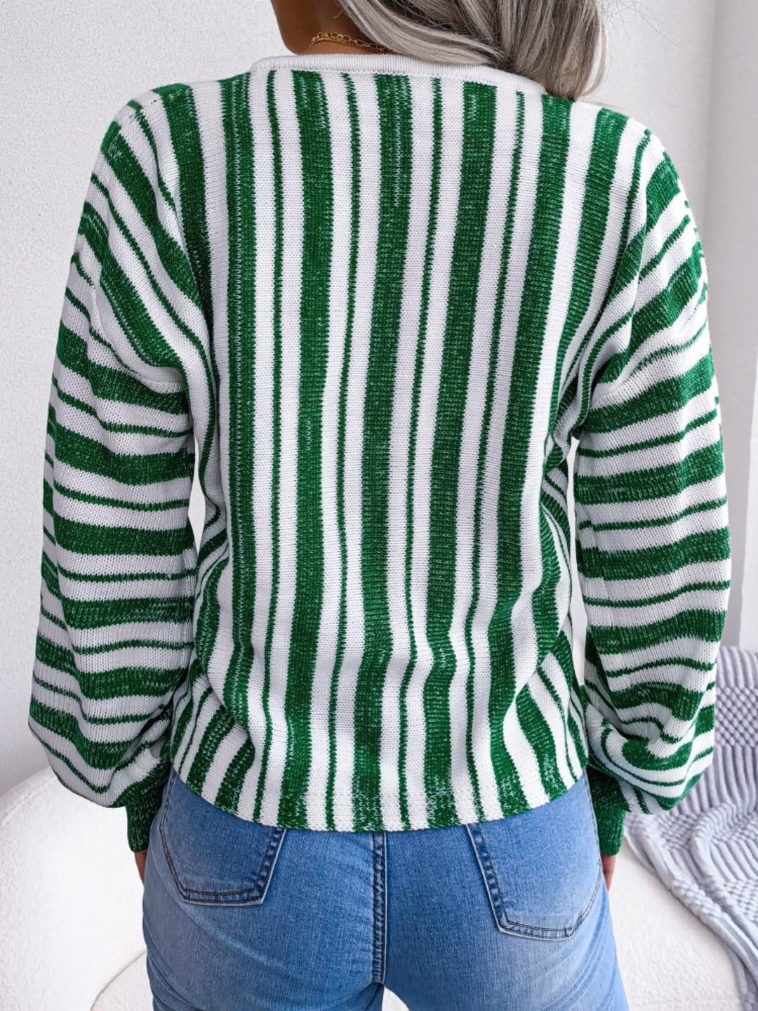 Striped Lace-Up Long Sleeve Sweater-Trendsi-[option4]-[option5]-[option6]-[option7]-[option8]-Shop-Boutique-Clothing-for-Women-Online