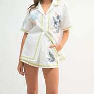 MABLE Embroidered Button Down Shirt and Shorts Set-Sets-Trendsi-[option4]-[option5]-[option6]-[option7]-[option8]-Shop-Boutique-Clothing-for-Women-Online