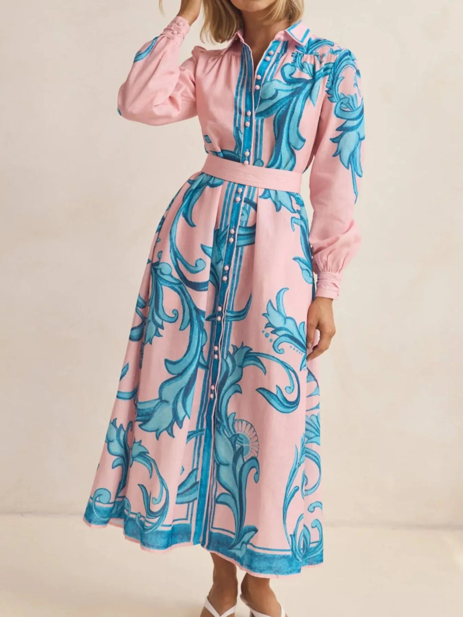 Printed Button Down Belted Shirt Dress-Dresses-Trendsi-[option4]-[option5]-[option6]-[option7]-[option8]-Shop-Boutique-Clothing-for-Women-Online