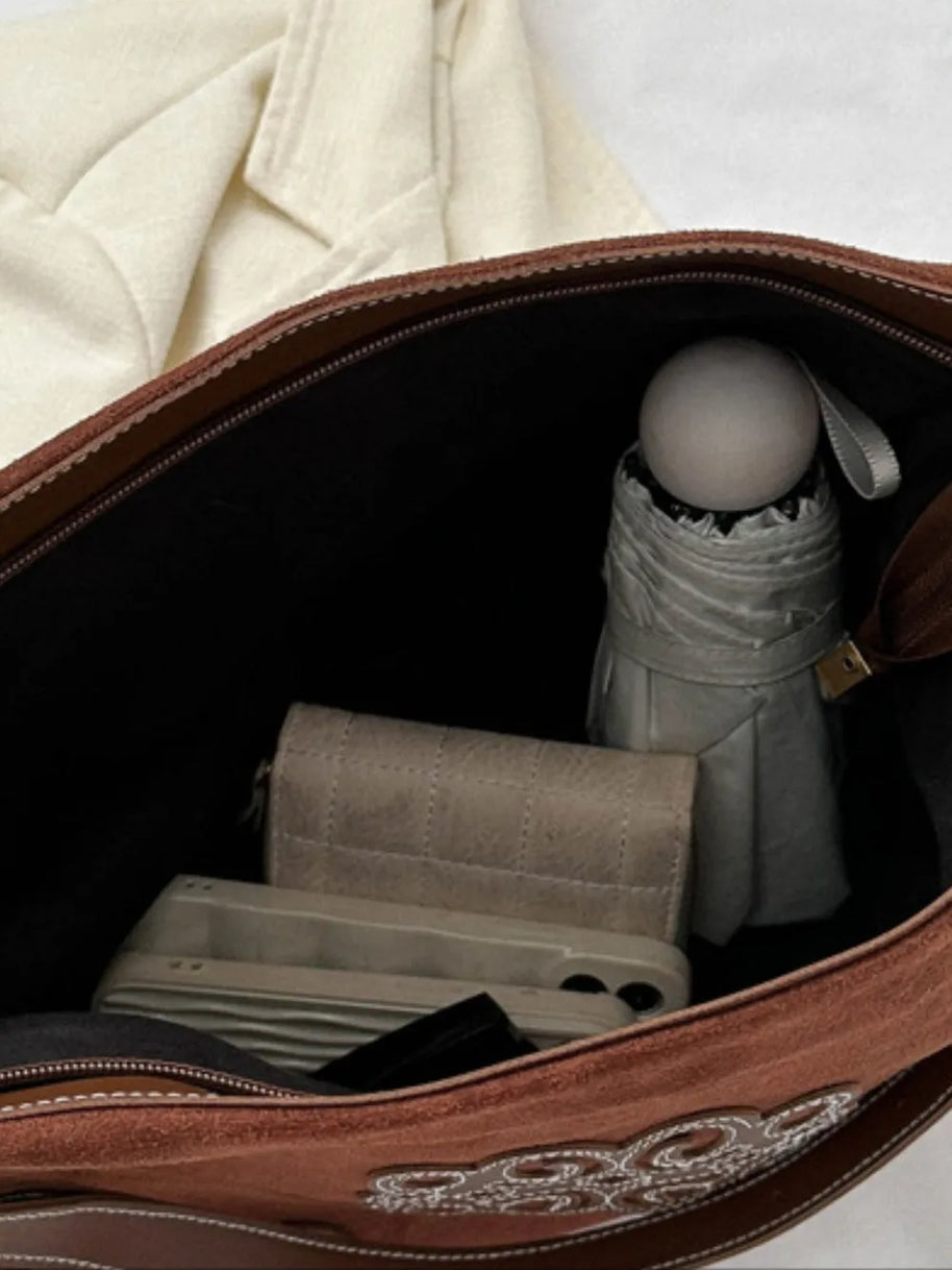 Suede Patch Adjustable Strap Tote Bag-Bags-Trendsi-[option4]-[option5]-[option6]-[option7]-[option8]-Shop-Boutique-Clothing-for-Women-Online