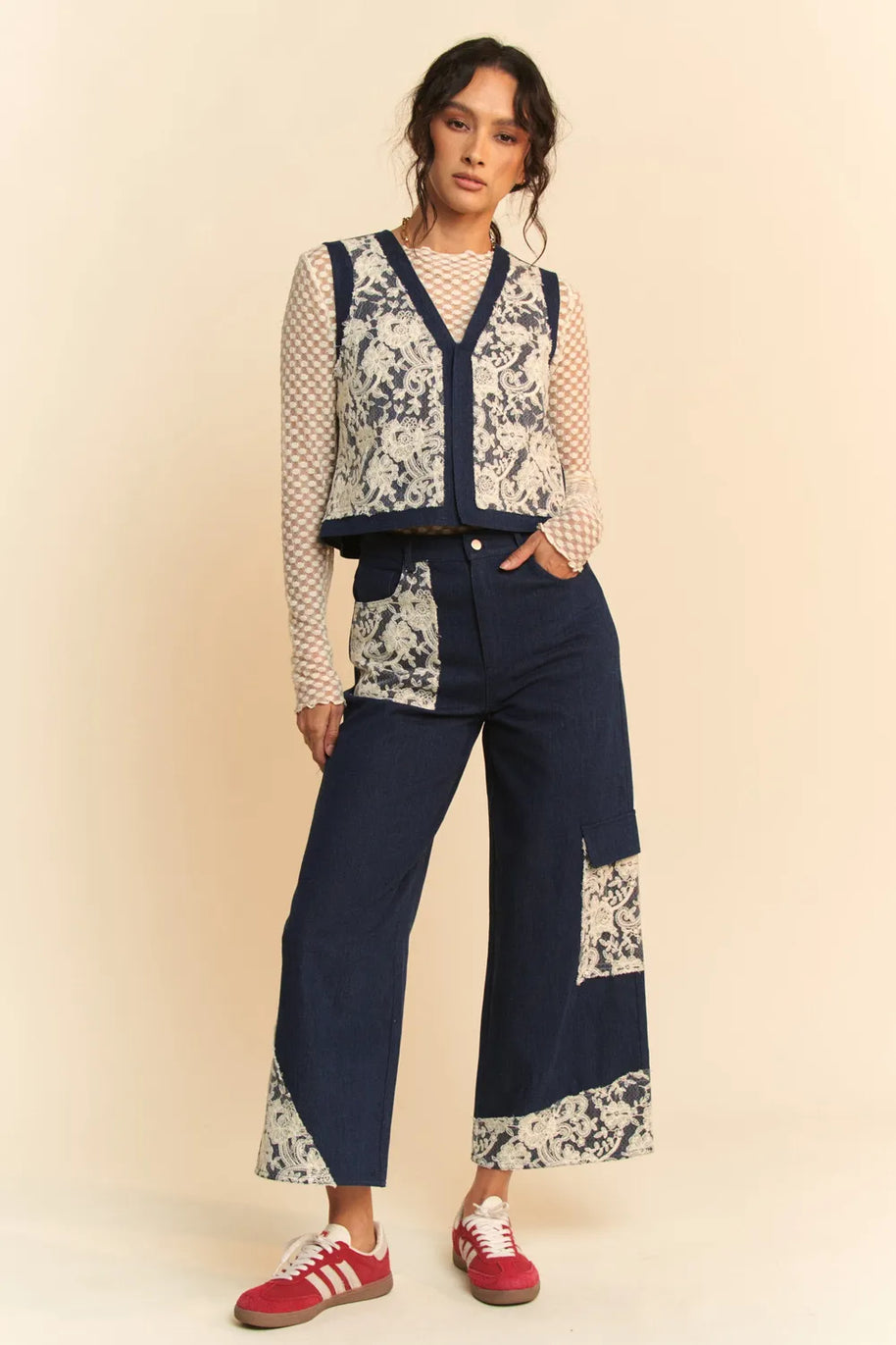 Davi & Dani Lace Patch Open Front Denim Vest-Vest-Trendsi-[option4]-[option5]-[option6]-[option7]-[option8]-Shop-Boutique-Clothing-for-Women-Online
