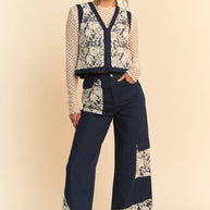 Davi & Dani Lace Patch Open Front Denim Vest-Vest-Trendsi-[option4]-[option5]-[option6]-[option7]-[option8]-Shop-Boutique-Clothing-for-Women-Online