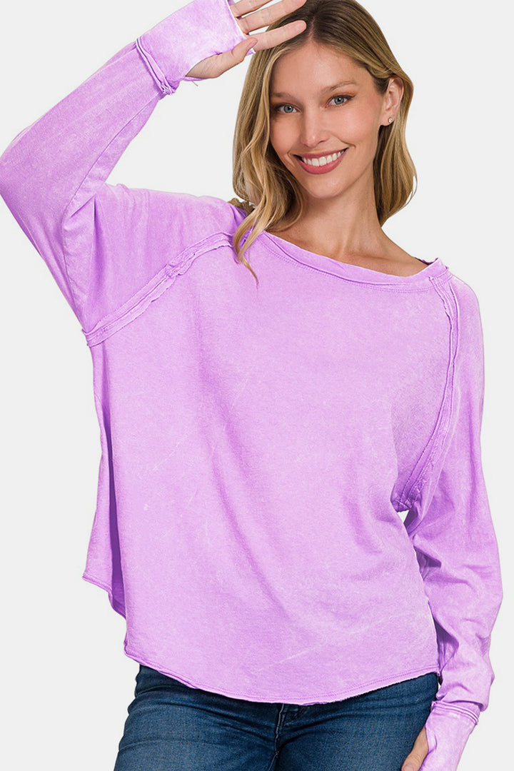 Zenana Round Neck Thumbhole Long Sleeve T-Shirt-Trendsi-Lavender-S-[option4]-[option5]-[option6]-[option7]-[option8]-Shop-Boutique-Clothing-for-Women-Online