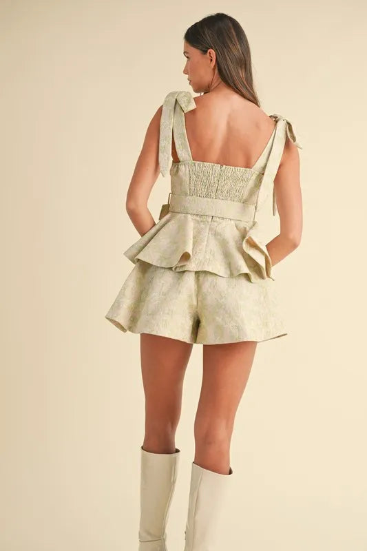 MABLE Jacquard Floral Peplum Top and Flare Shorts Set-Sets-Trendsi-[option4]-[option5]-[option6]-[option7]-[option8]-Shop-Boutique-Clothing-for-Women-Online