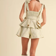 MABLE Jacquard Floral Peplum Top and Flare Shorts Set-Sets-Trendsi-[option4]-[option5]-[option6]-[option7]-[option8]-Shop-Boutique-Clothing-for-Women-Online