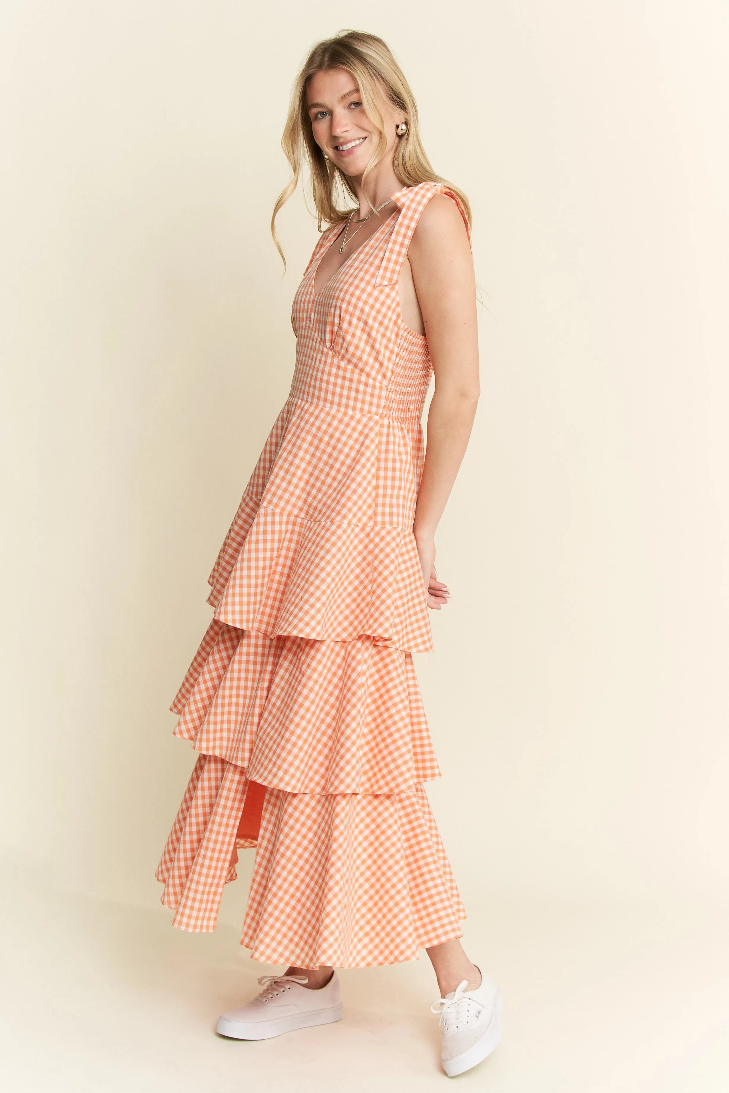 Jade By Jane Sleeveless Gingham Print Tiered Midi Dress-Dresses-Trendsi-[option4]-[option5]-[option6]-[option7]-[option8]-Shop-Boutique-Clothing-for-Women-Online