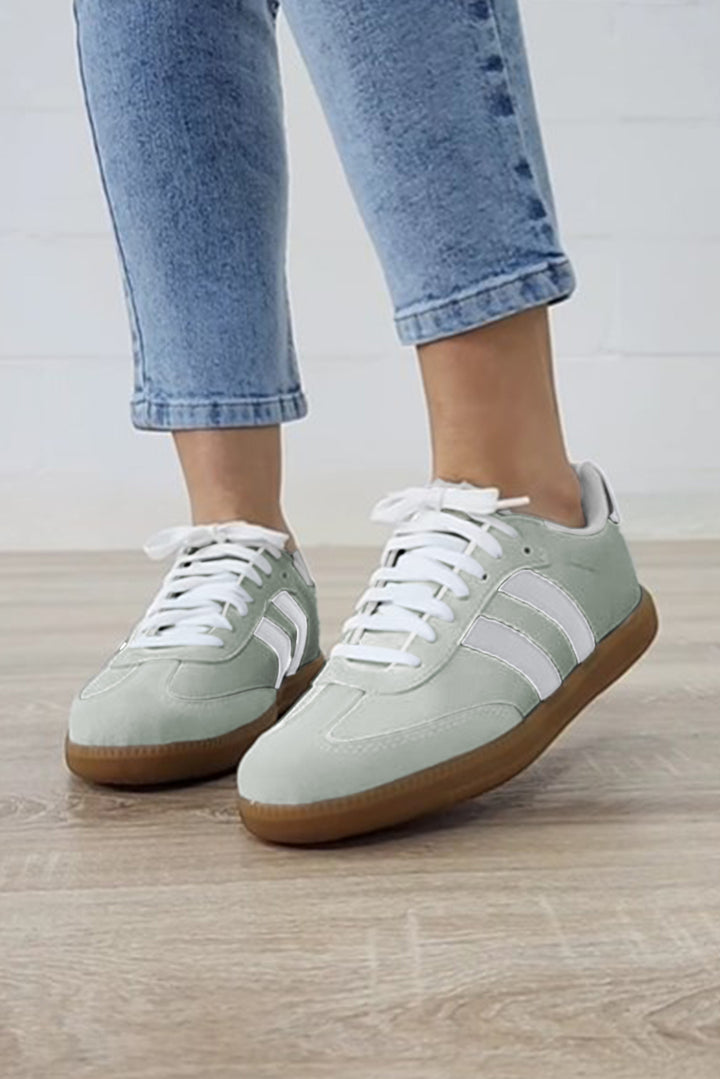 Striped Lace Up Flat Sneakers-Sneakers-Shewin-[option4]-[option5]-[option6]-[option7]-[option8]-Shop-Boutique-Clothing-for-Women-Online