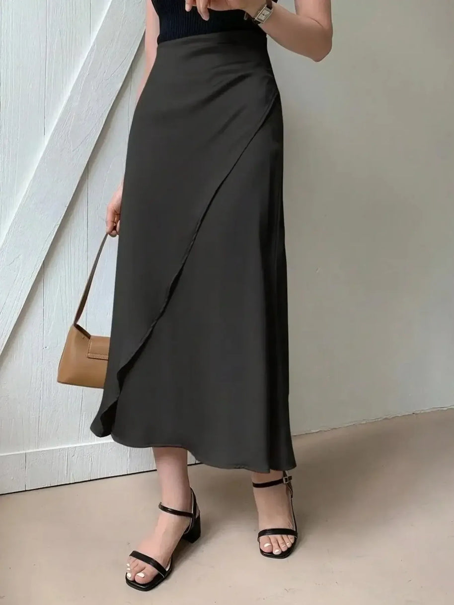 Asymmetric Wrap Midi Skirt with Fluted Hem-Skirts-Trendsi-[option4]-[option5]-[option6]-[option7]-[option8]-Shop-Boutique-Clothing-for-Women-Online