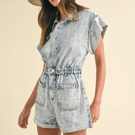 Annie Wear Elastic Waistband Short Sleeve Denim Romper-Rompers-Trendsi-[option4]-[option5]-[option6]-[option7]-[option8]-Shop-Boutique-Clothing-for-Women-Online