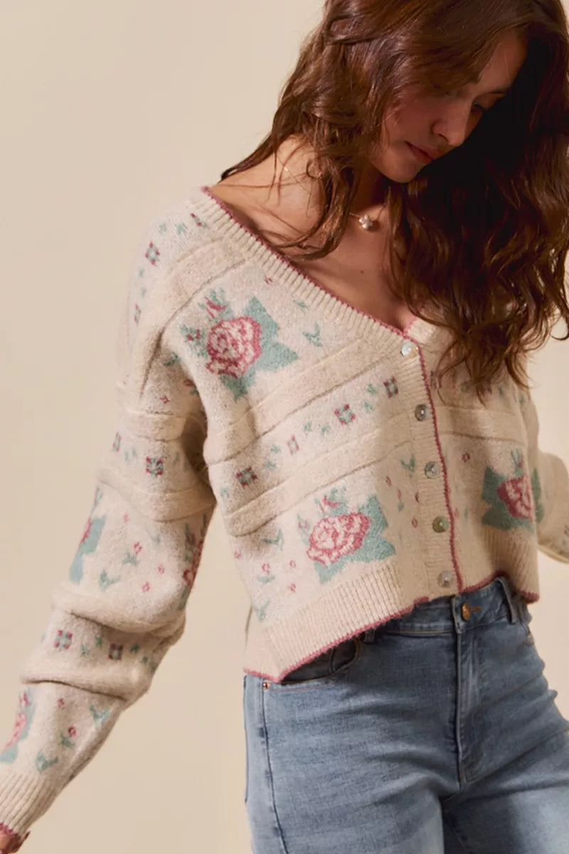 SO ME Floral Pattern Long Sleeve Button Sweater Cardigan-Cardigans-Trendsi-[option4]-[option5]-[option6]-[option7]-[option8]-Shop-Boutique-Clothing-for-Women-Online