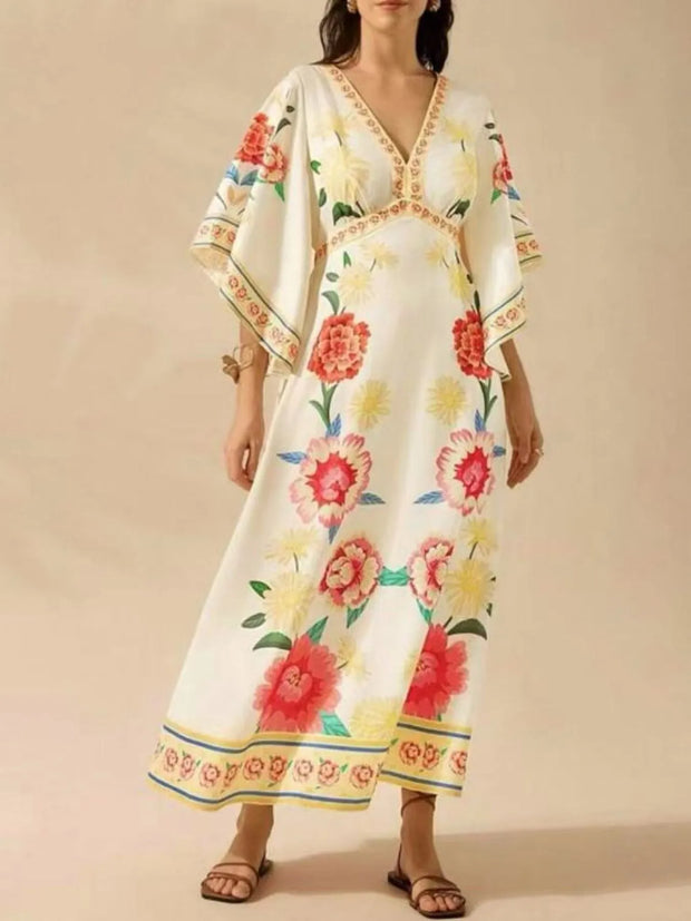 Palm Print V-Neck Midi Dress-Dresses-Trendsi-[option4]-[option5]-[option6]-[option7]-[option8]-Shop-Boutique-Clothing-for-Women-Online