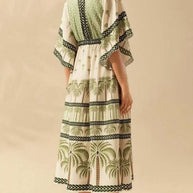 Palm Print V-Neck Midi Dress-Dresses-Trendsi-[option4]-[option5]-[option6]-[option7]-[option8]-Shop-Boutique-Clothing-for-Women-Online