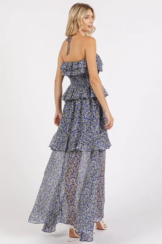 Mittoshop Ruffled Smocked Floral Halter Neck Maxi Dress-Dresses-Trendsi-[option4]-[option5]-[option6]-[option7]-[option8]-Shop-Boutique-Clothing-for-Women-Online