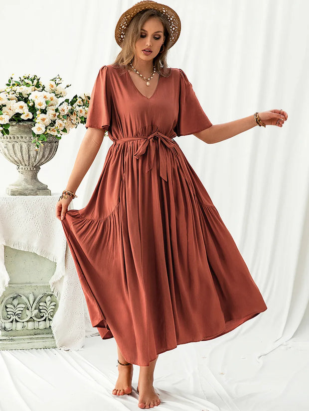 Plus Size V-Neck Flutter Sleeve Dress-Dresses-Trendsi-[option4]-[option5]-[option6]-[option7]-[option8]-Shop-Boutique-Clothing-for-Women-Online