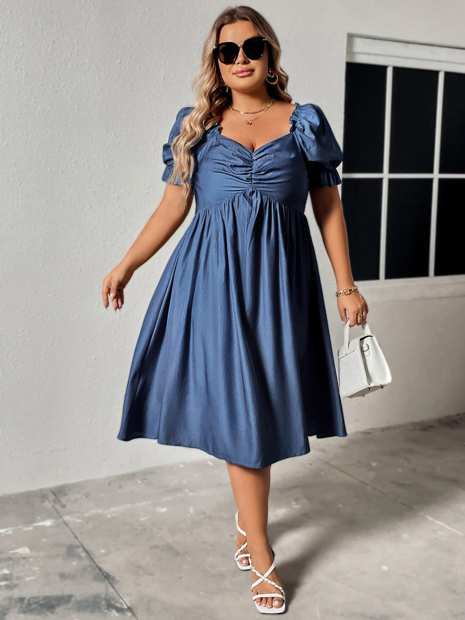 Honey Plus Size Ruched Sweetheart Neck Dress-Dresses-Trendsi-[option4]-[option5]-[option6]-[option7]-[option8]-Shop-Boutique-Clothing-for-Women-Online