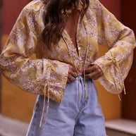 Printed Tie Neck Flounce Sleeve Blouse-Tops-Trendsi-[option4]-[option5]-[option6]-[option7]-[option8]-Shop-Boutique-Clothing-for-Women-Online