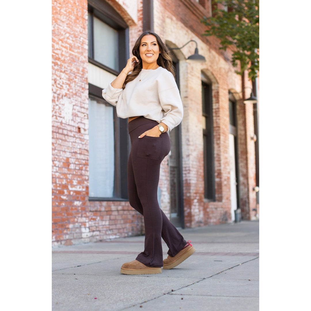 The Brandy - Brown Flare Leggings WITH POCKETS - Luxe Leggings by Julia Rose®-JuliaRoseWholesale-[option4]-[option5]-[option6]-[option7]-[option8]-Shop-Boutique-Clothing-for-Women-Online