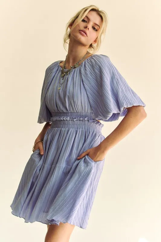 Davi & Dani Back Button Puff Sleeve Mini Dress-Dresses-Trendsi-[option4]-[option5]-[option6]-[option7]-[option8]-Shop-Boutique-Clothing-for-Women-Online