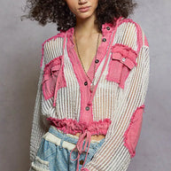 POL Texture Woven Button Down Hooded Shirt with Drawstring Hem-Shirts-Trendsi-[option4]-[option5]-[option6]-[option7]-[option8]-Shop-Boutique-Clothing-for-Women-Online