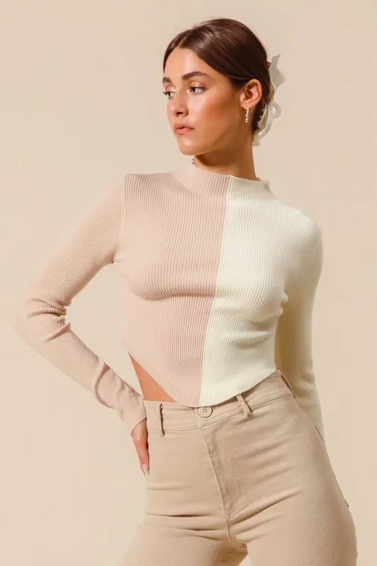 SO ME Color Block Fitted Crop Sweater Top-Sweaters-Trendsi-[option4]-[option5]-[option6]-[option7]-[option8]-Shop-Boutique-Clothing-for-Women-Online