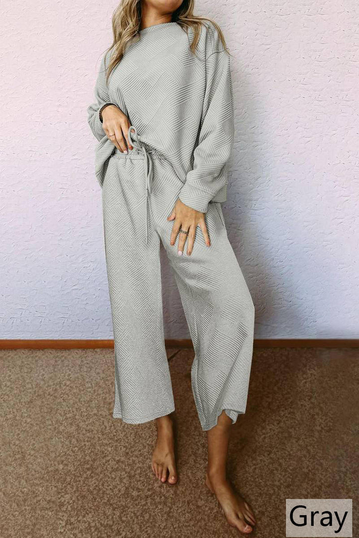 Relaxed Fit Embossed Print Knit Set-Pants Sets-Kiwidrop-[option4]-[option5]-[option6]-[option7]-[option8]-Shop-Boutique-Clothing-for-Women-Online